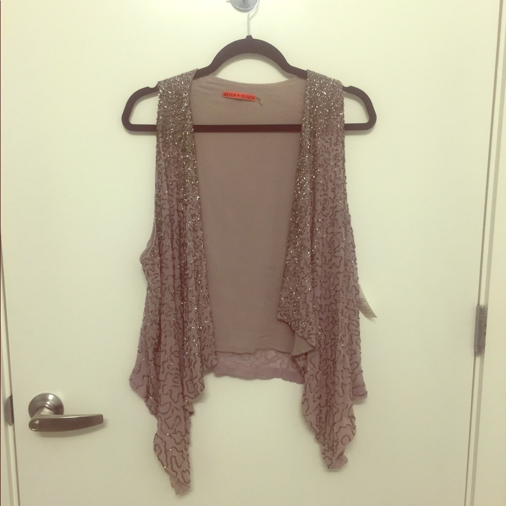 NWT Alice + Olivia Silver Beaded Vest, size M